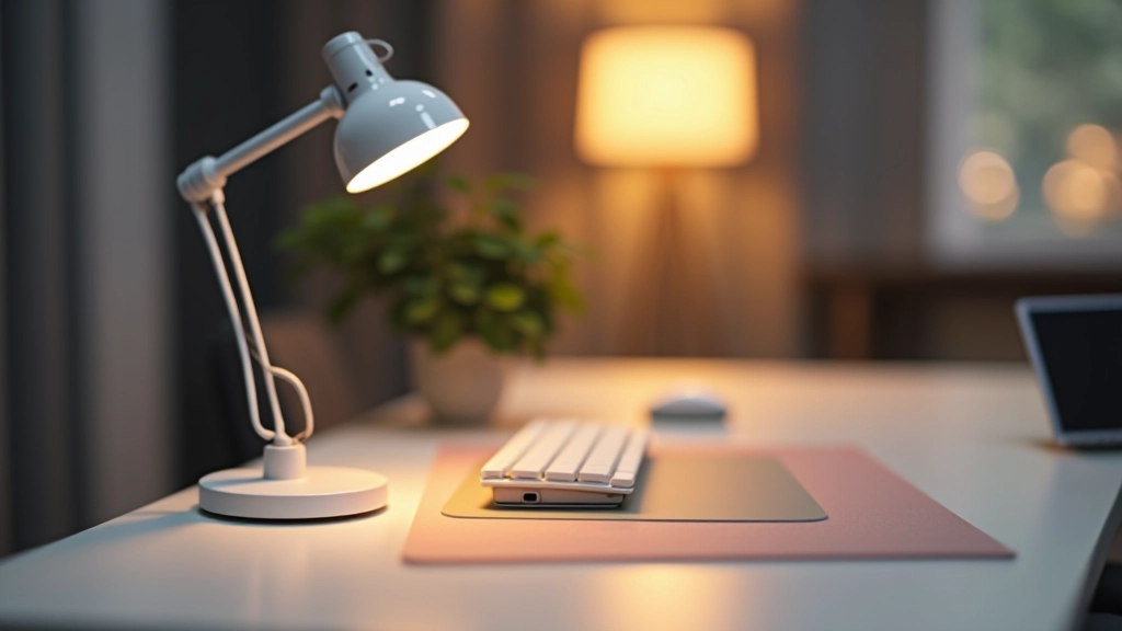 Lampada da scrivania moderna con luce bianca neutra, supporto per polsi in gel, tappetino per mouse