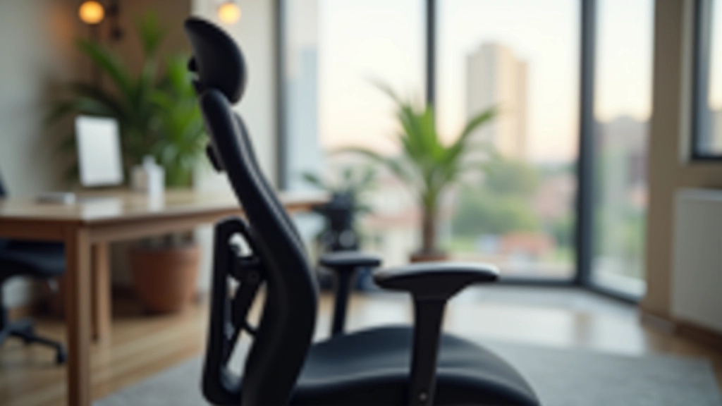 Sedia ergonomica nera con supporto lombare, braccioli regolabili, in ufficio moderno